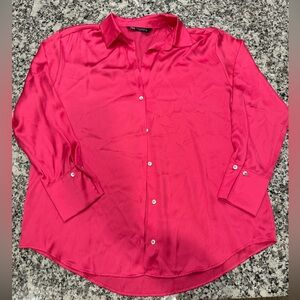 Zara pink satin effect button down. Like new. Size Medium.